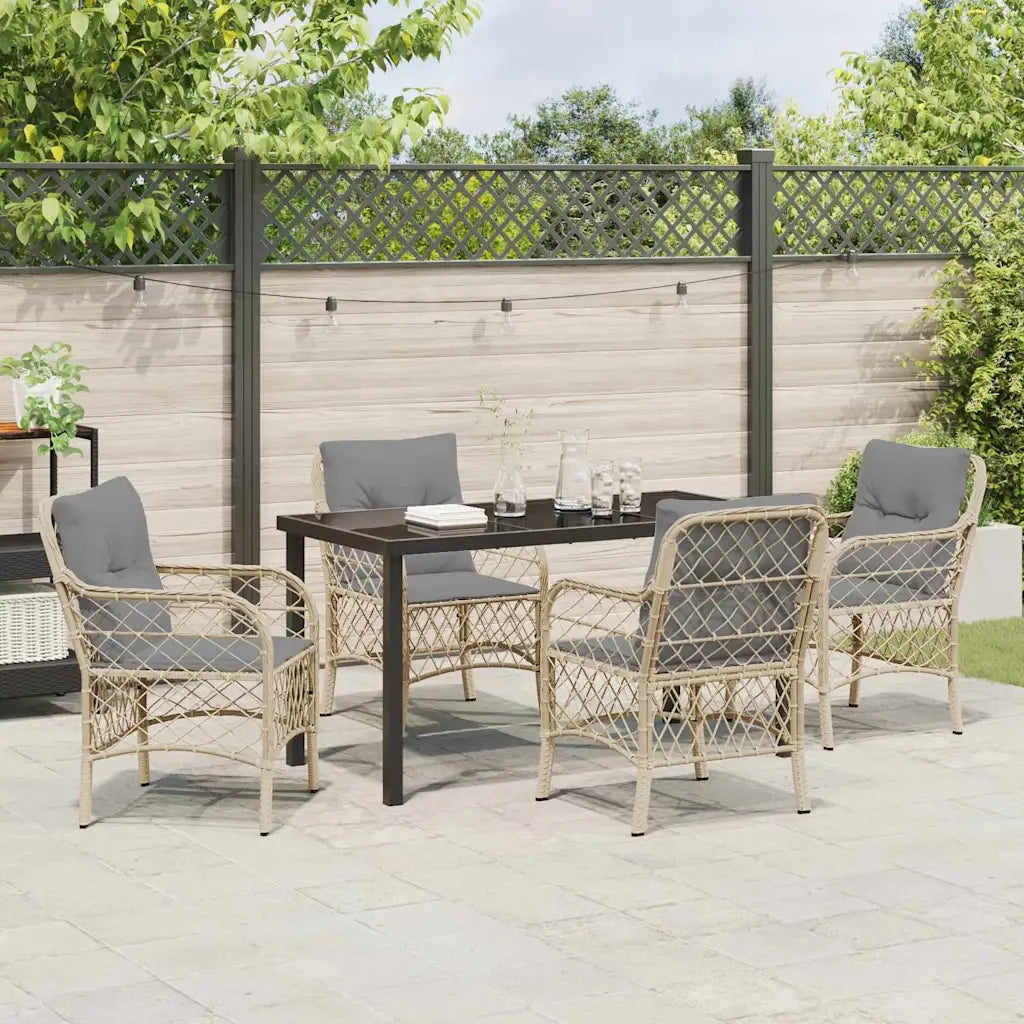 Set da Pranzo per Giardino con cuscino 5 pcs Beige polyrattan 3380234