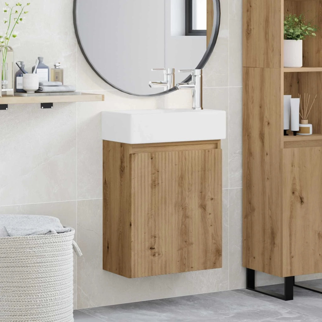Mobile Bagno | Armadio da bagno con rubinetto Rovere Artigianale