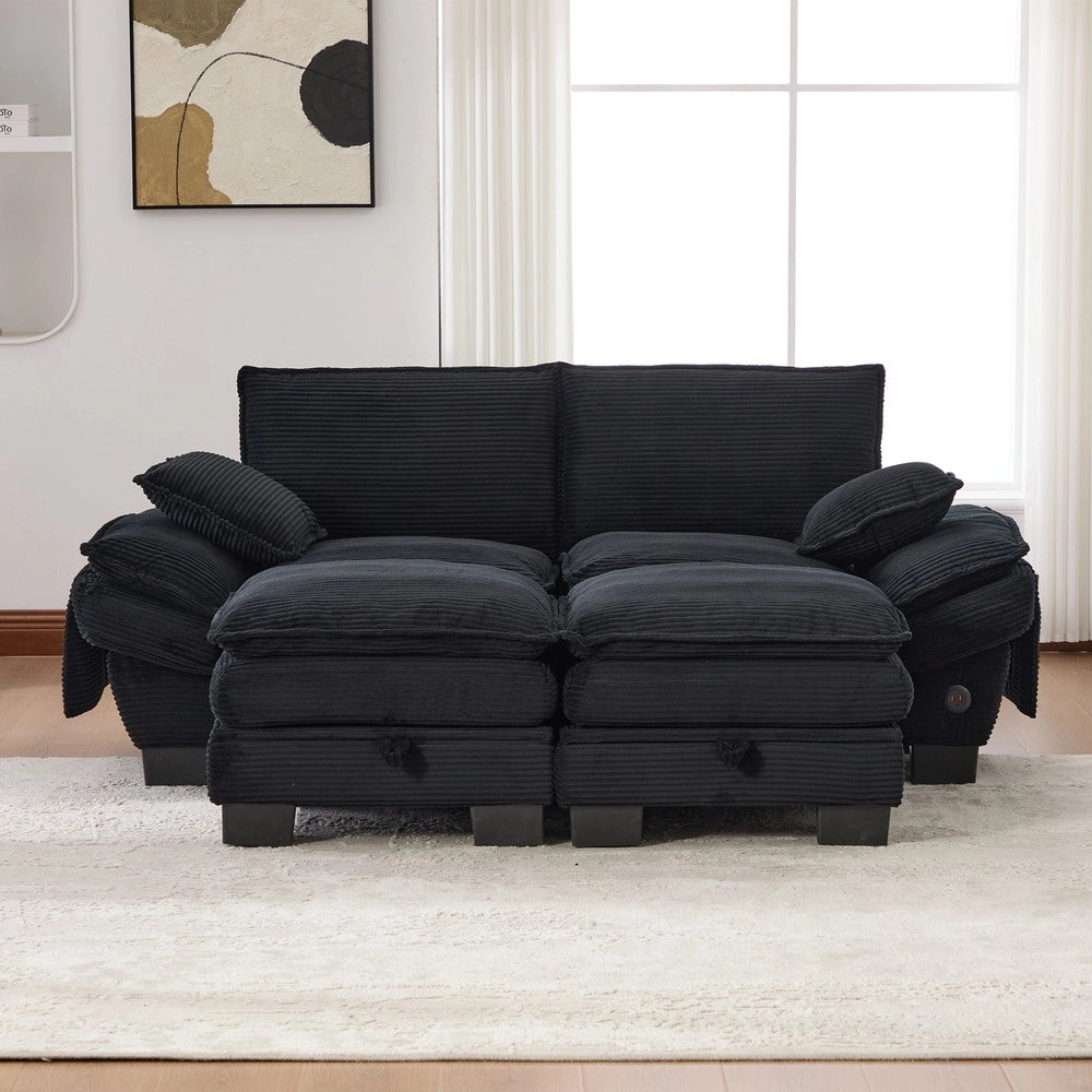 Sofa modulare 2 posti con sgabelli - Zephmum - Ampia seduta, design ergonomico, USB-C