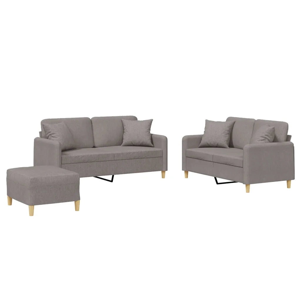 Set Divani 3 pz con Cuscini Tortora in Tessuto 3202117