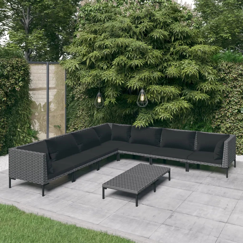 Divani da Giardino 8 pz con Cuscini in Polyrattan Grigio Scuro 3099847