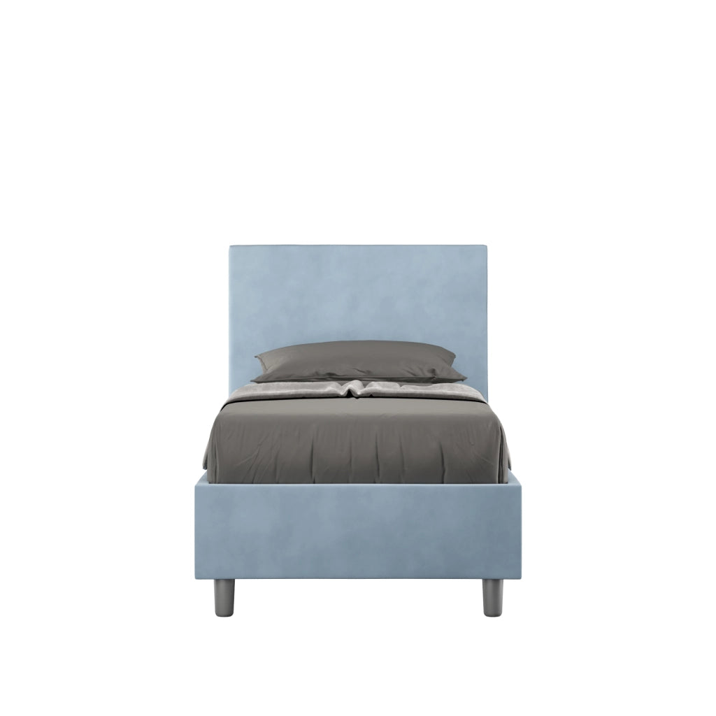 BS COM Letto singolo contenitore imbottito 90x190 microfibra azzurro
