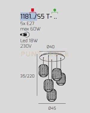 SOSPENSIONE CROMO 5 LUCI TONDA VETRI TR + AM + FU + VE + BL 1181CR-S5 T-MC