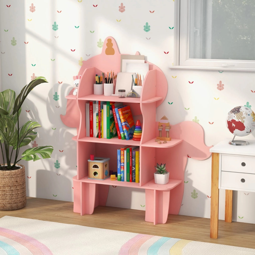 Libreria in legno per stanza dei bambini, Organizzatore di archiviazione giocattoli adorabile per sala giochi Rosa
