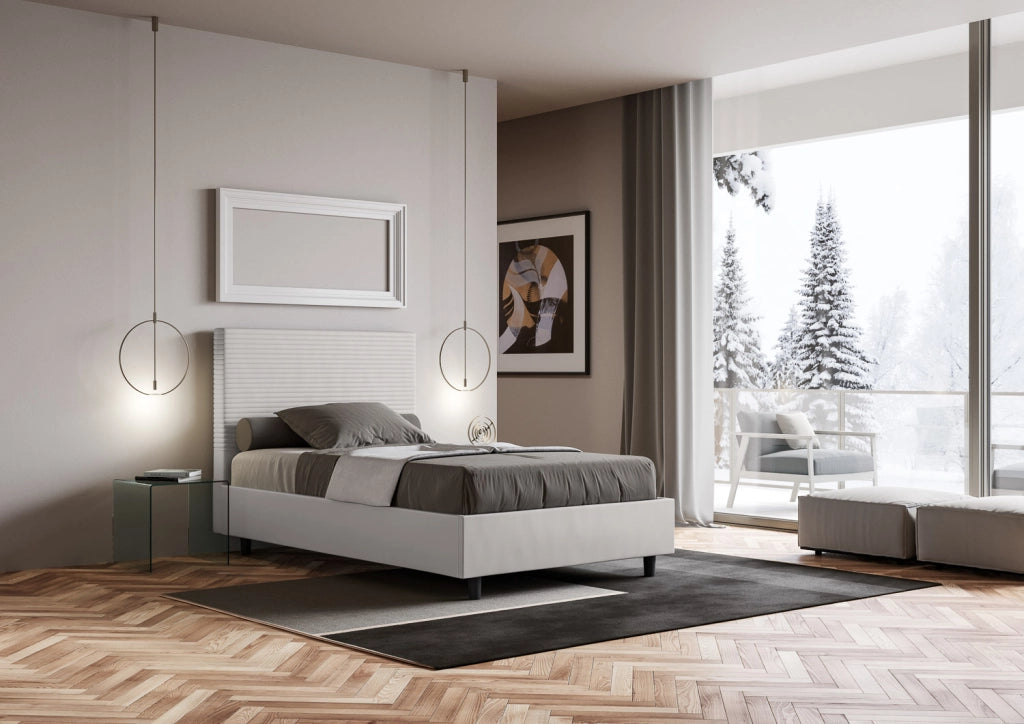 BS COM Letto una piazza e mezza senza rete imbottito 130x200 similpelle bianco