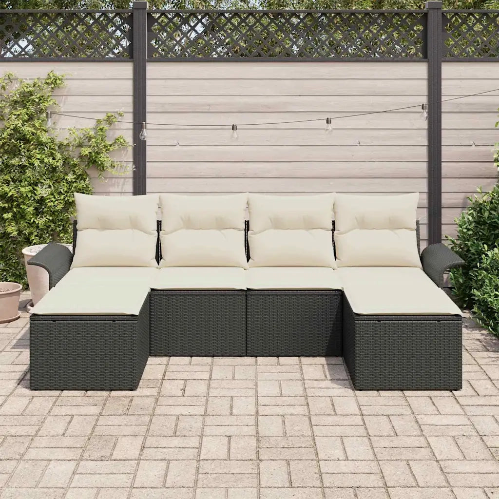 Set Divano da Giardino con cuscino 6 pcs Nero polyrattan 3345467