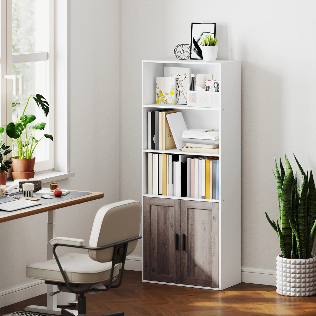Libreria con Ante e Scaffale Aperto ¨C Minimal ¨C 60x30x149,5 cm Bianco e Marrone