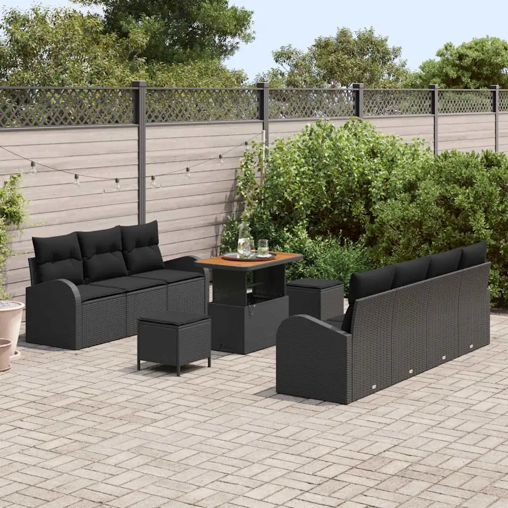 Set Divano da Giardino con cuscino con cuscino 10 pcs Nero 3364309