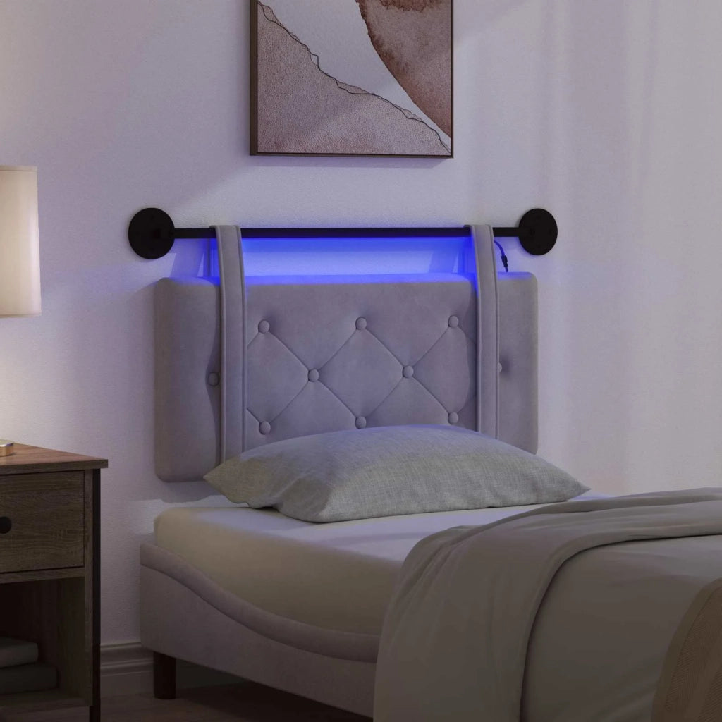 Testiera sospesa Con luce LED Grigio Chiaro Velluto 3424083