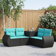 Set di divani 5 pz Nero e Blu Rattan sintetico e Acciaio 3447893