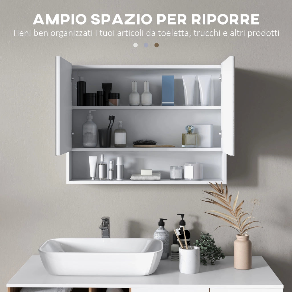 Armadio a muro con specchio e luci LED, ripiano aperto e interno ¨C Minimal ¨C 80x15x60cm