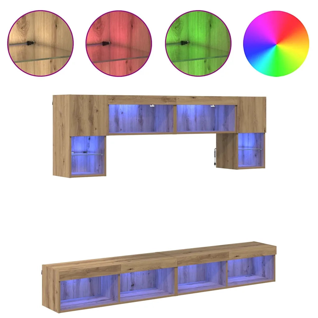 Unità a muro per TV con LED 6 pcs Rovere artigianale 3402963