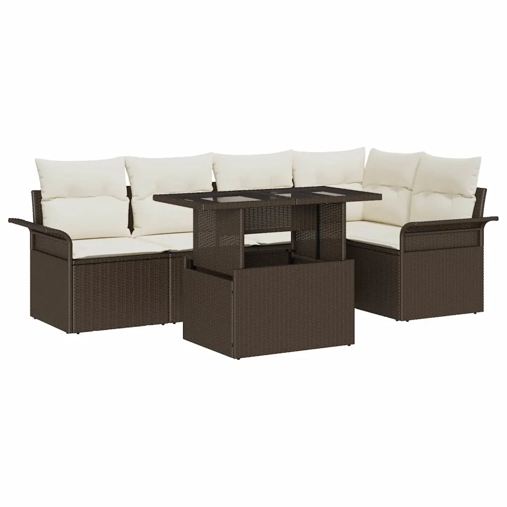 Set Divano da Giardino con cuscino 6 pcs Marrone Poly Rattan