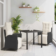 Set da Pranzo per Giardino con cuscino 3 pcs Nero polyrattan