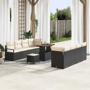 Set Divano da Giardino con cuscino 11 pcs Nero polyrattan
