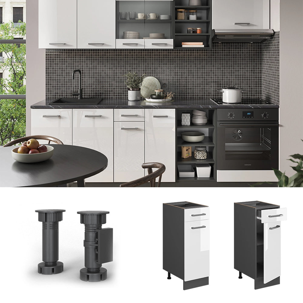 Vicco Mobiletto base per cucina Bianco lucido 30 cm PL Marmo