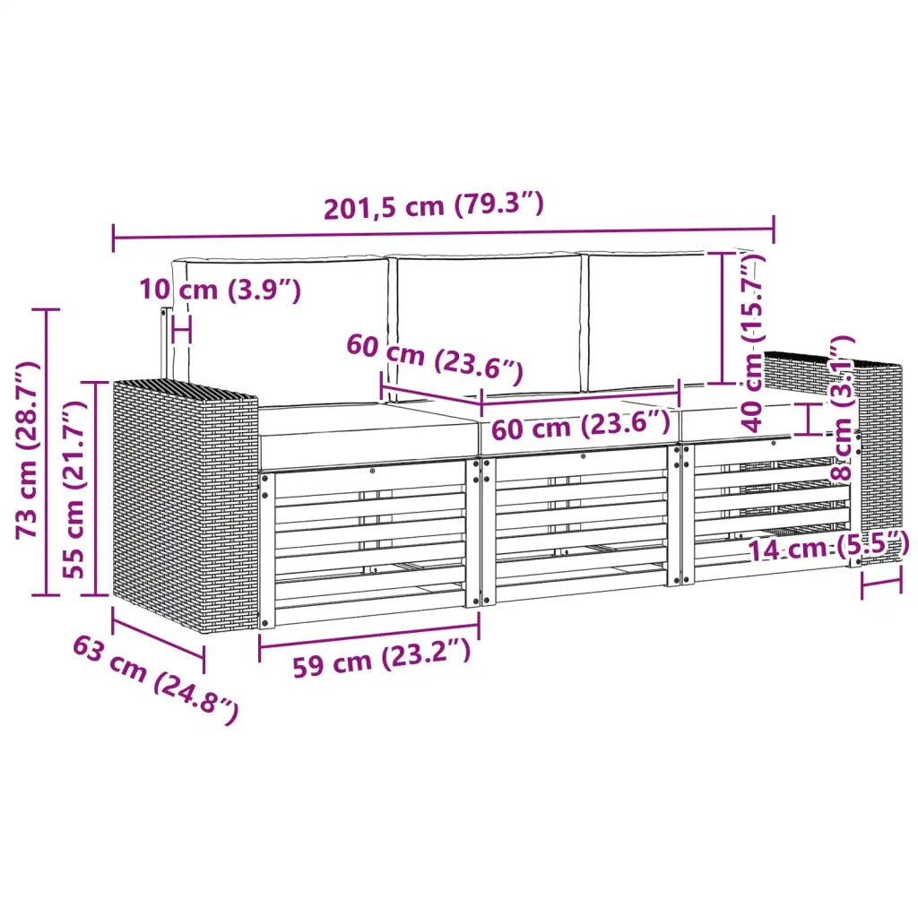 Set divani 3 pz Legno di Acacia Massello 3383978