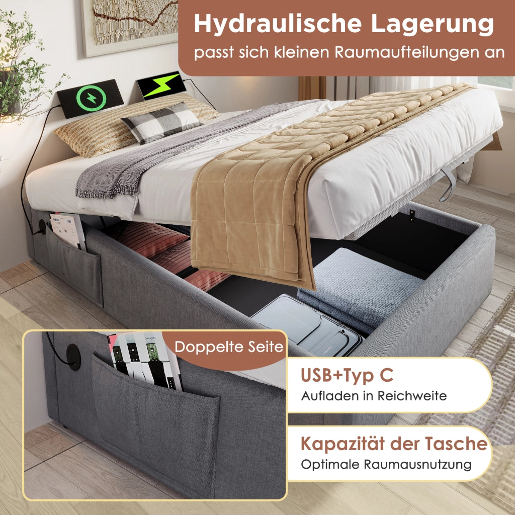 letto imbottito cotone lino grigio 90 x 200 cm