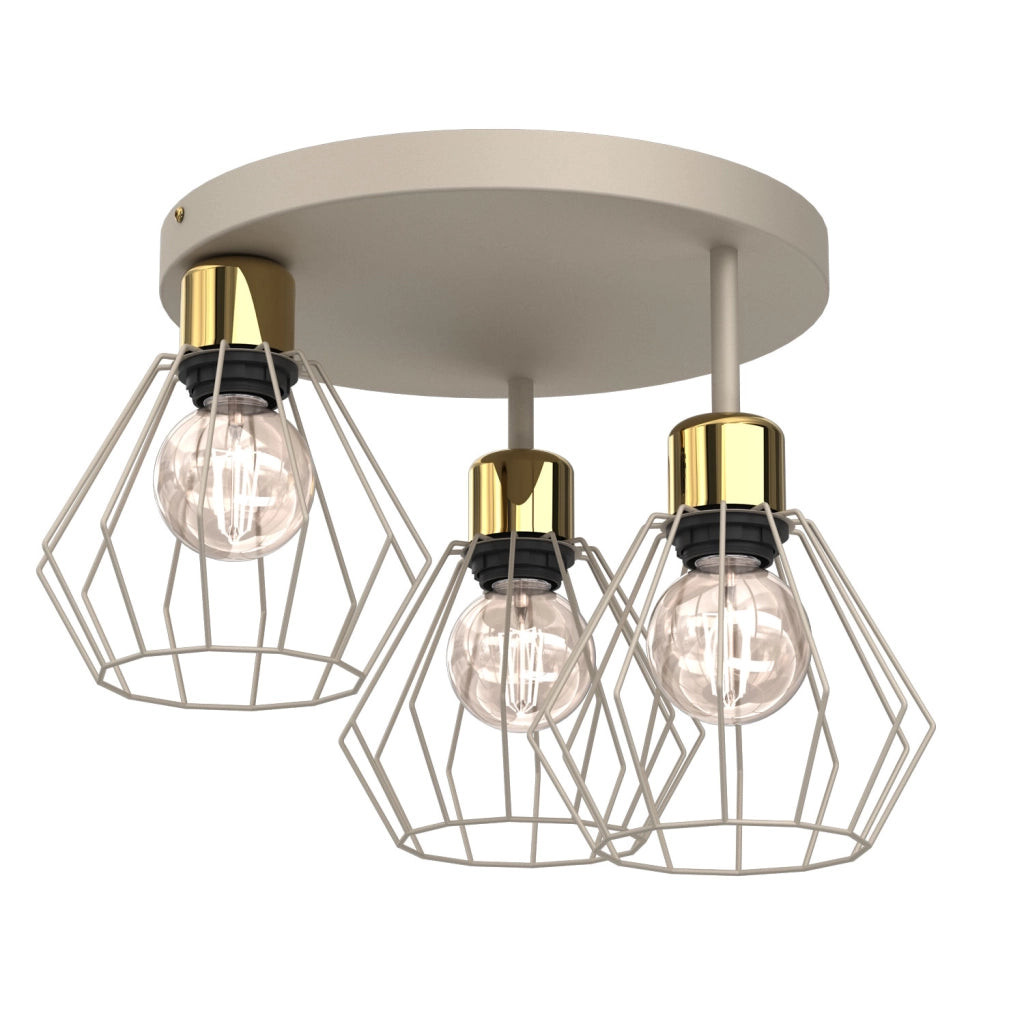 Plafoniera industriale Parkla 3 luci E27 beige oro Luminex