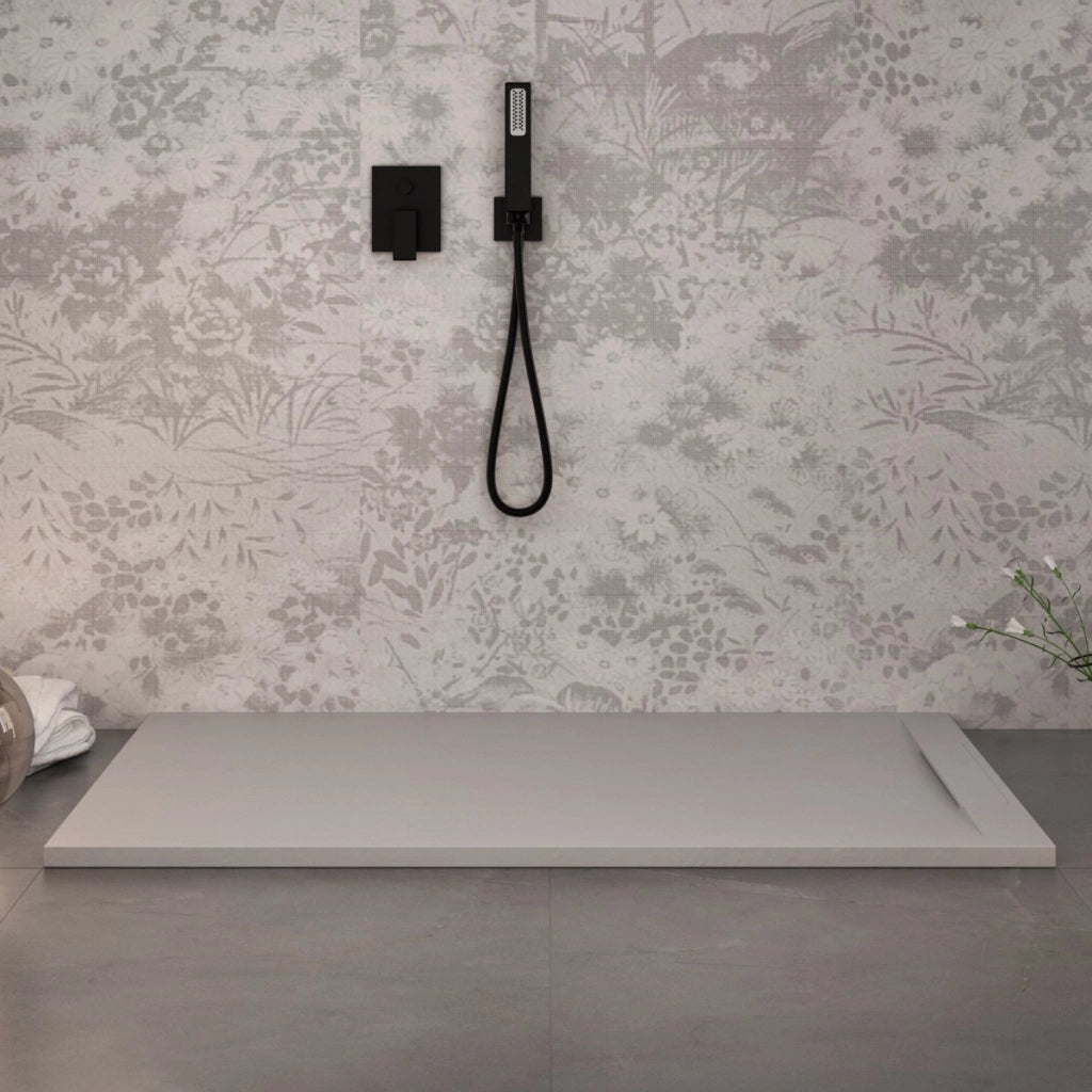 Piatto doccia in marmoresina grigio chiaro effetto pietra cemento vincent, misura 70x110