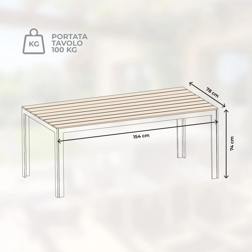 Tavolo da Esterno 6/8 Posti in Acciaio Inox e HDPE Effetto Legno – Tavolo Giardino Grande Resistente a Pioggia, UV e Ruggine, Design Moderno per Terrazzo e Patio 154x78 cm  Beige
