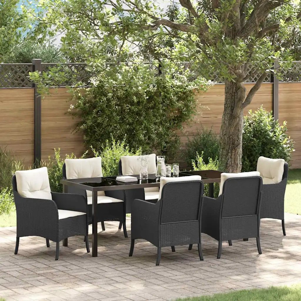 Set da Pranzo per Giardino con cuscino 7 pcs Nero polyrattan 3380146