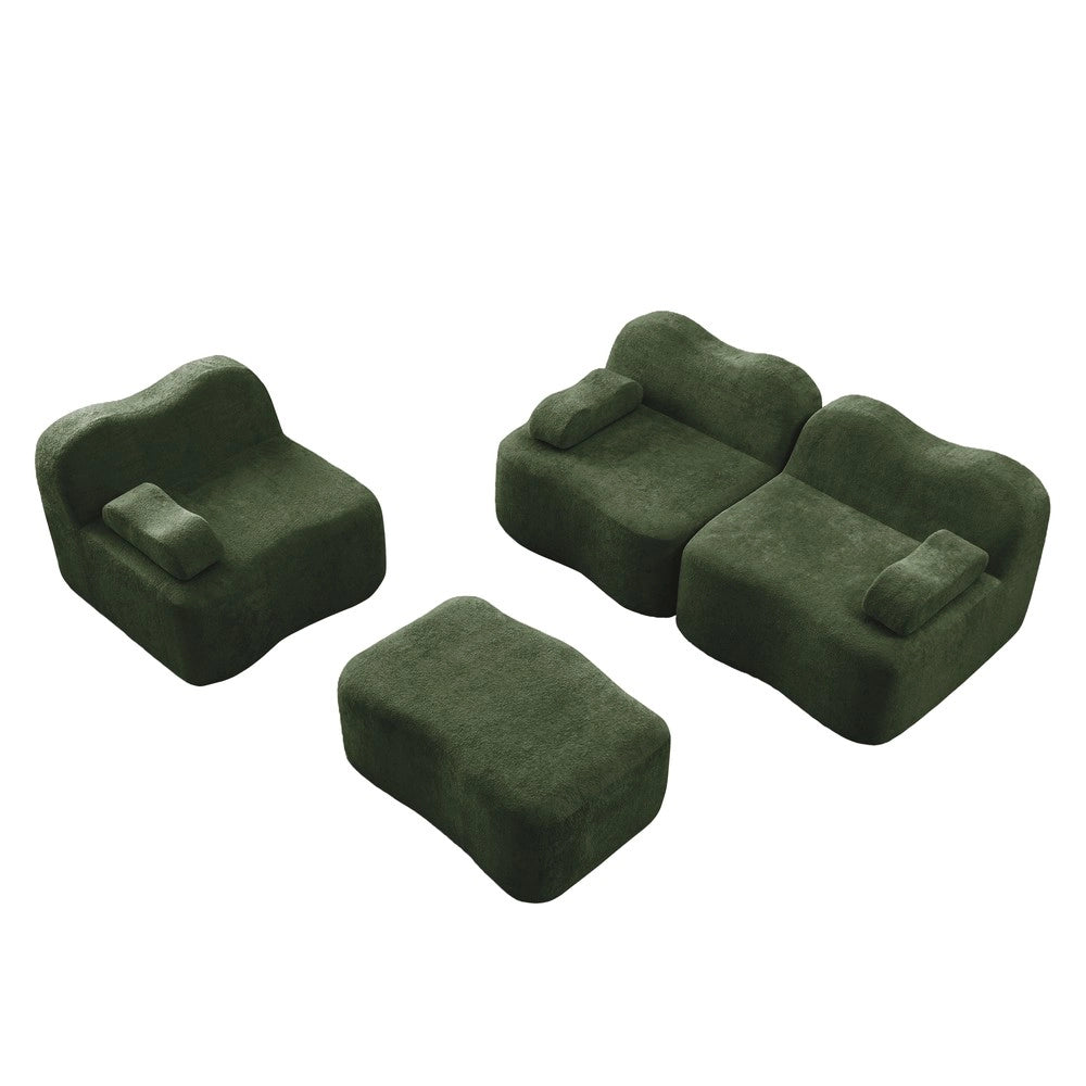 Divano Angolare Modulare 3 Posti con Ottoman ¨C Xylo ¨C Verde, Cuscini, Braccioli Mobili