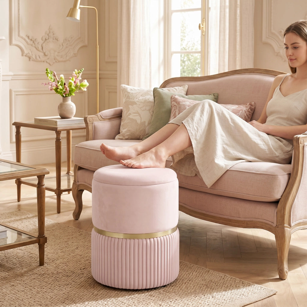 Pouf contenitore con cuscino in velluto ¨C Xylo ¨C Rosa 36x36x44 cm