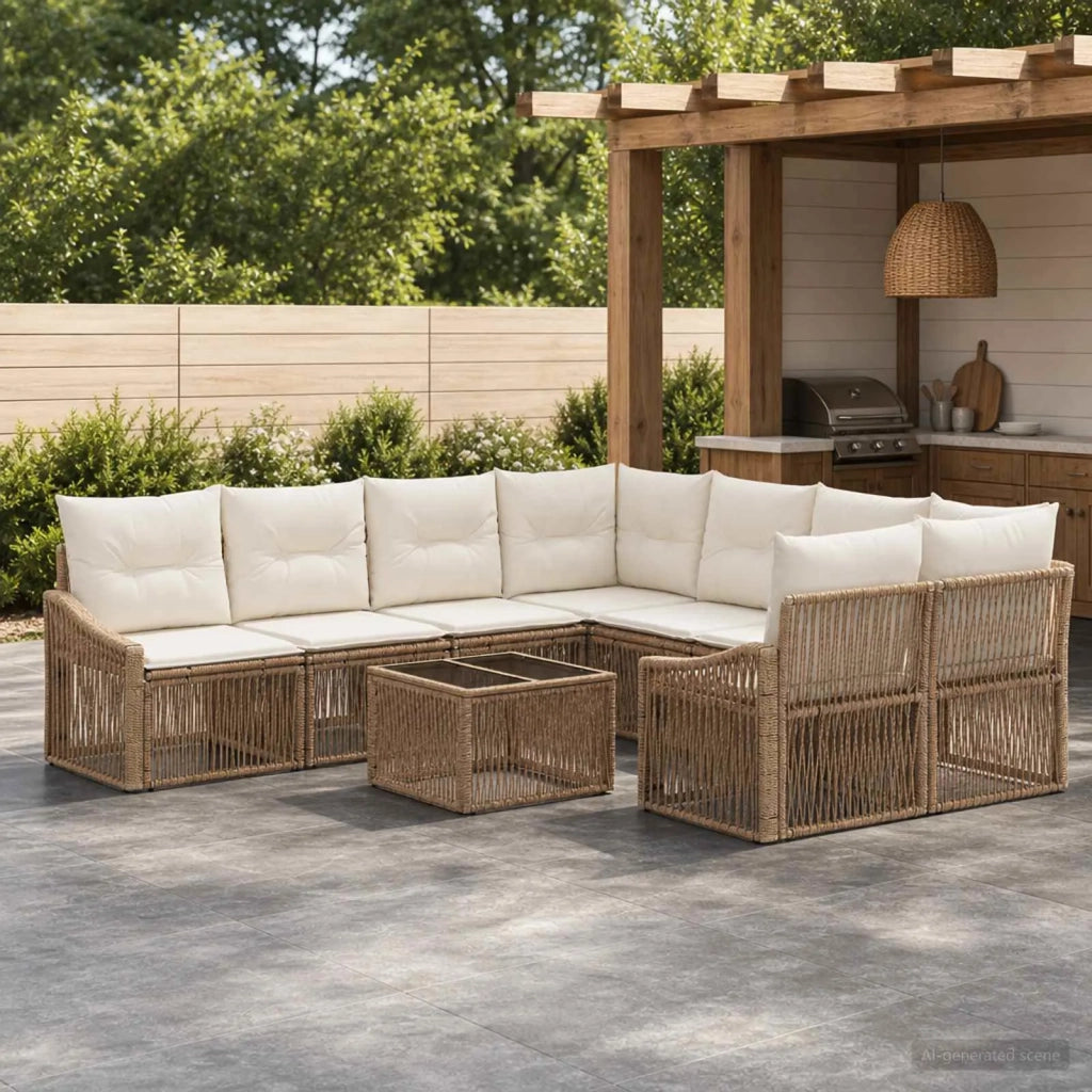 Set Divano da Giardino 9 pz Beige polyrattan 3435954