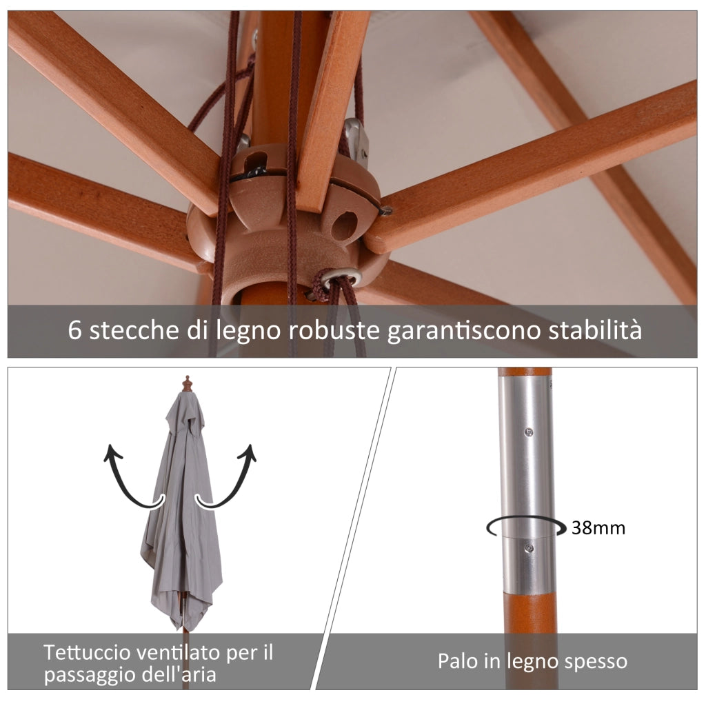 Ombrellone da Giardino Inclinabile ¨C Xylo ¨C Legno Abete 2x1.5m Grigio