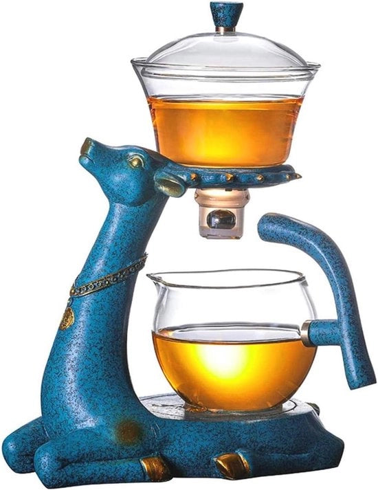 Set di servizio da tè in vetro con riscaldamento e coperchio rotante – Teiera semi-automatica di lusso