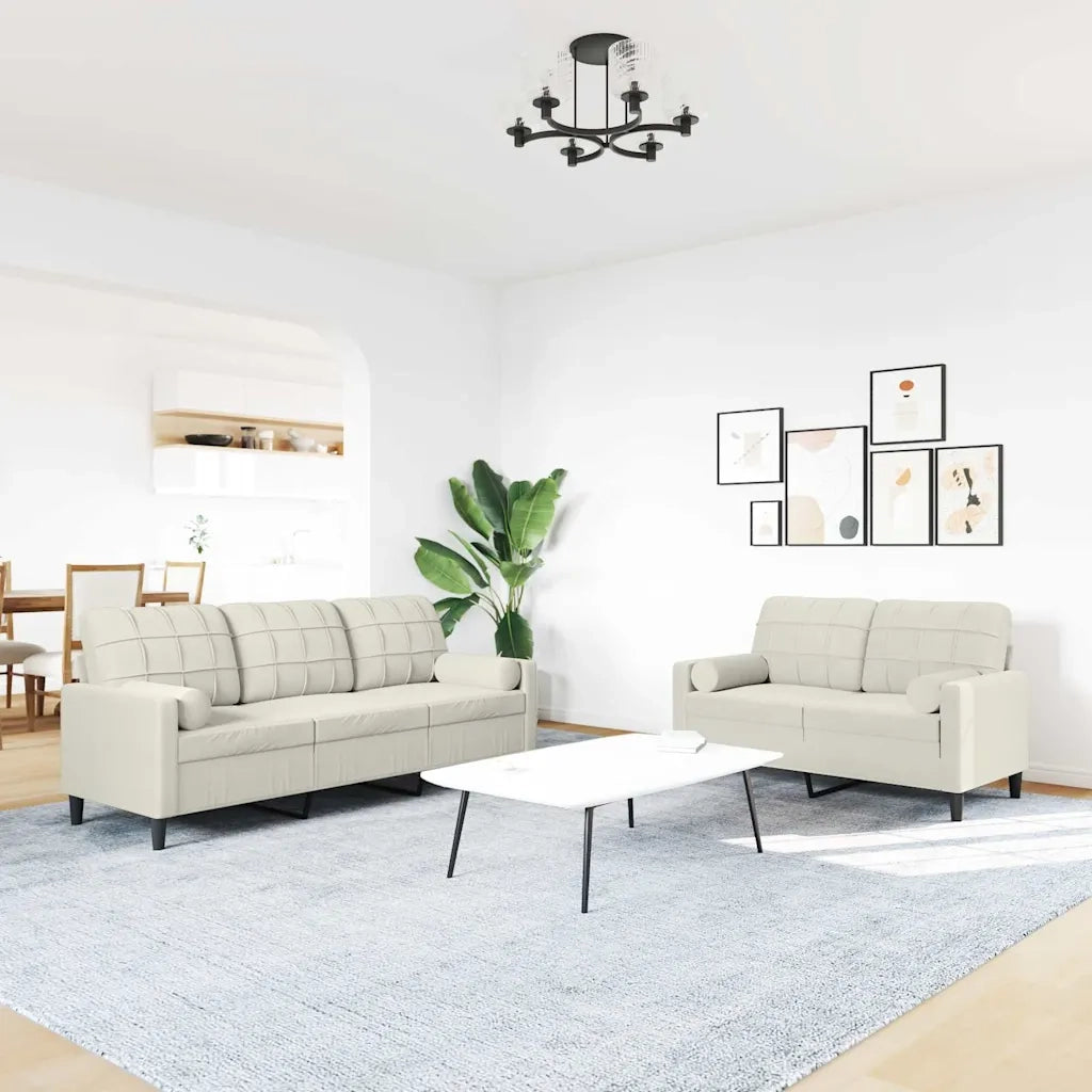 Set di Divani 2 pz con Cuscini e Rinforzi Crema in Velluto 3278419