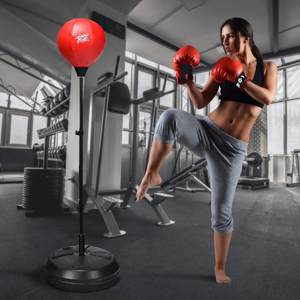 Palla da boxe con base altezza regolabile, Sacco da boxe con pompa manuale e guanti da boxe-Boxe