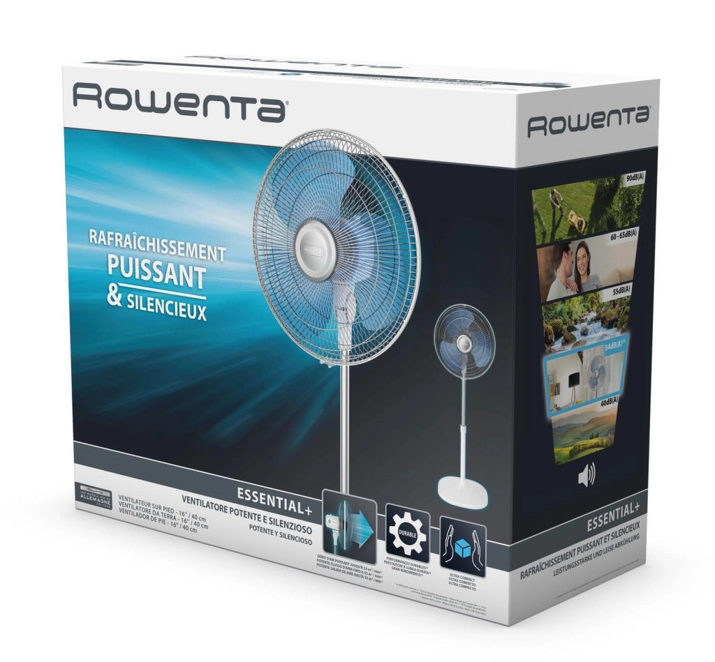 Rowenta VU4410F0 Essential Ventilatore a Piantana 55 W 3 Velocita' 40 cm Oscillante Altezza Regolabile 54 dB colore Bianco