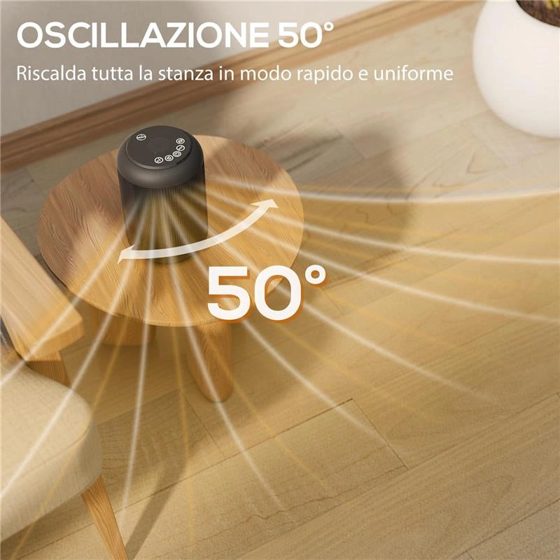 RISCALDATORE ELETTRICO E REGOLABILE A 3 MODALITÓ CON TIMER 24H, IN PP E PA IGNIFUGO, 14X14X21.5 CM, NERO