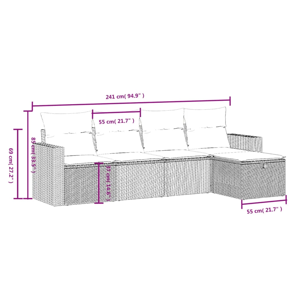 Set Divano da Giardino 5pz con Cuscini Grigio Chiaro Polyrattan 3263468