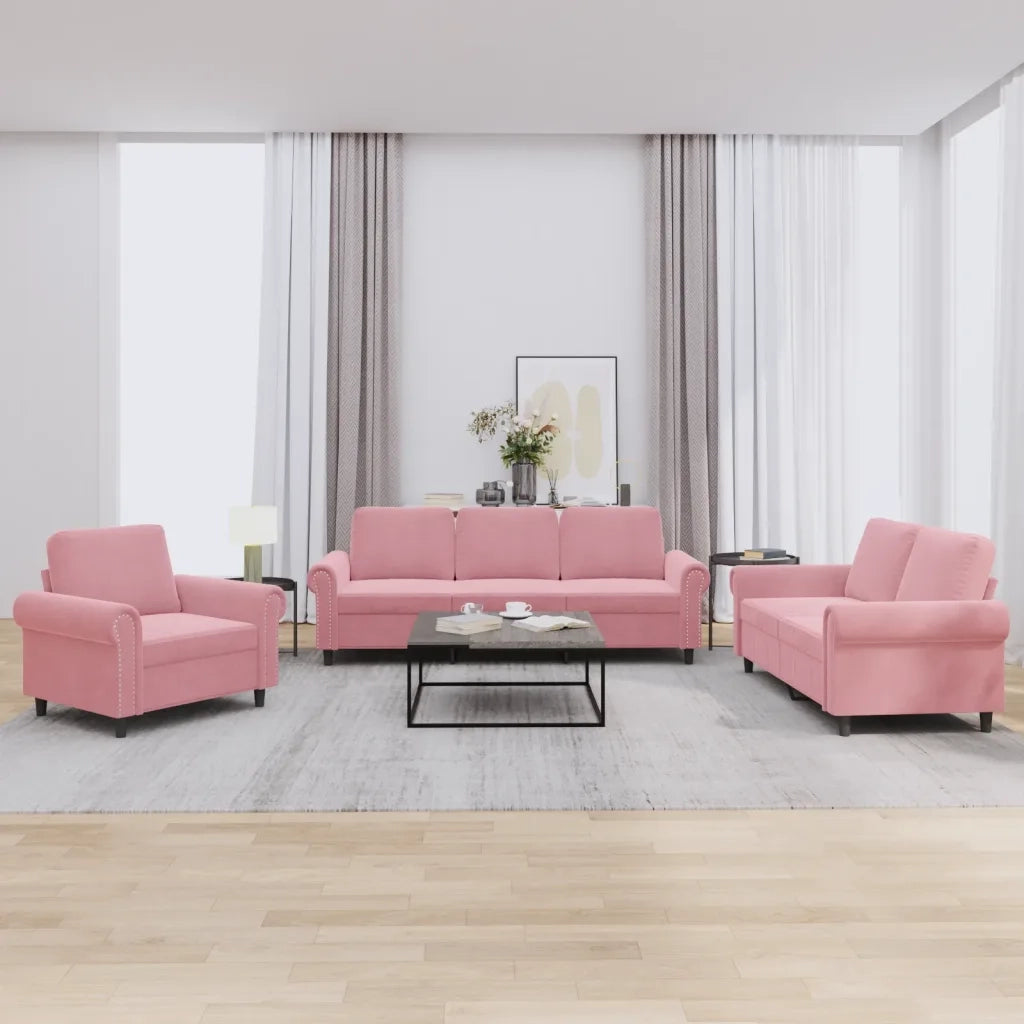 Set di Divani 3 pz con Cuscini rosa in Velluto