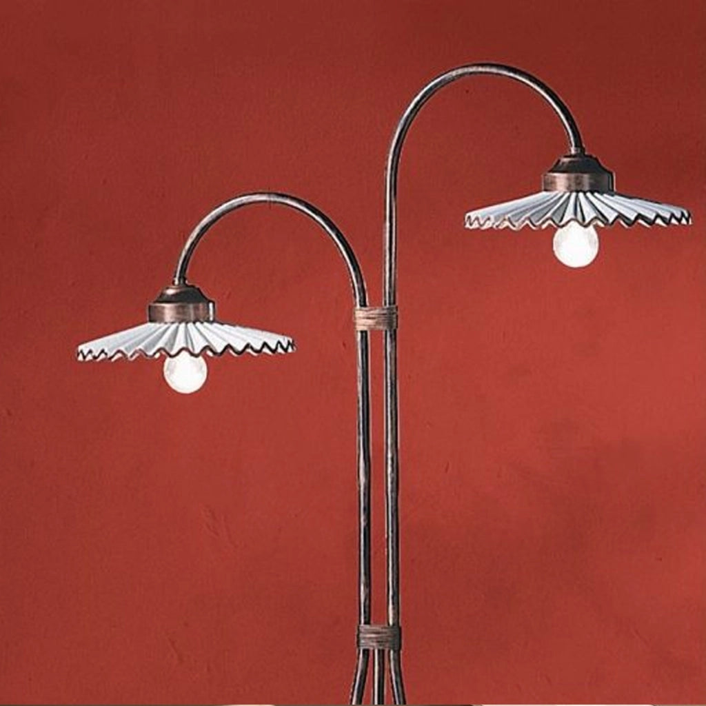 Piantana Classica L&aposAquila Metallo E Ceramica Nero Sfumato Rame 2 Luci E27