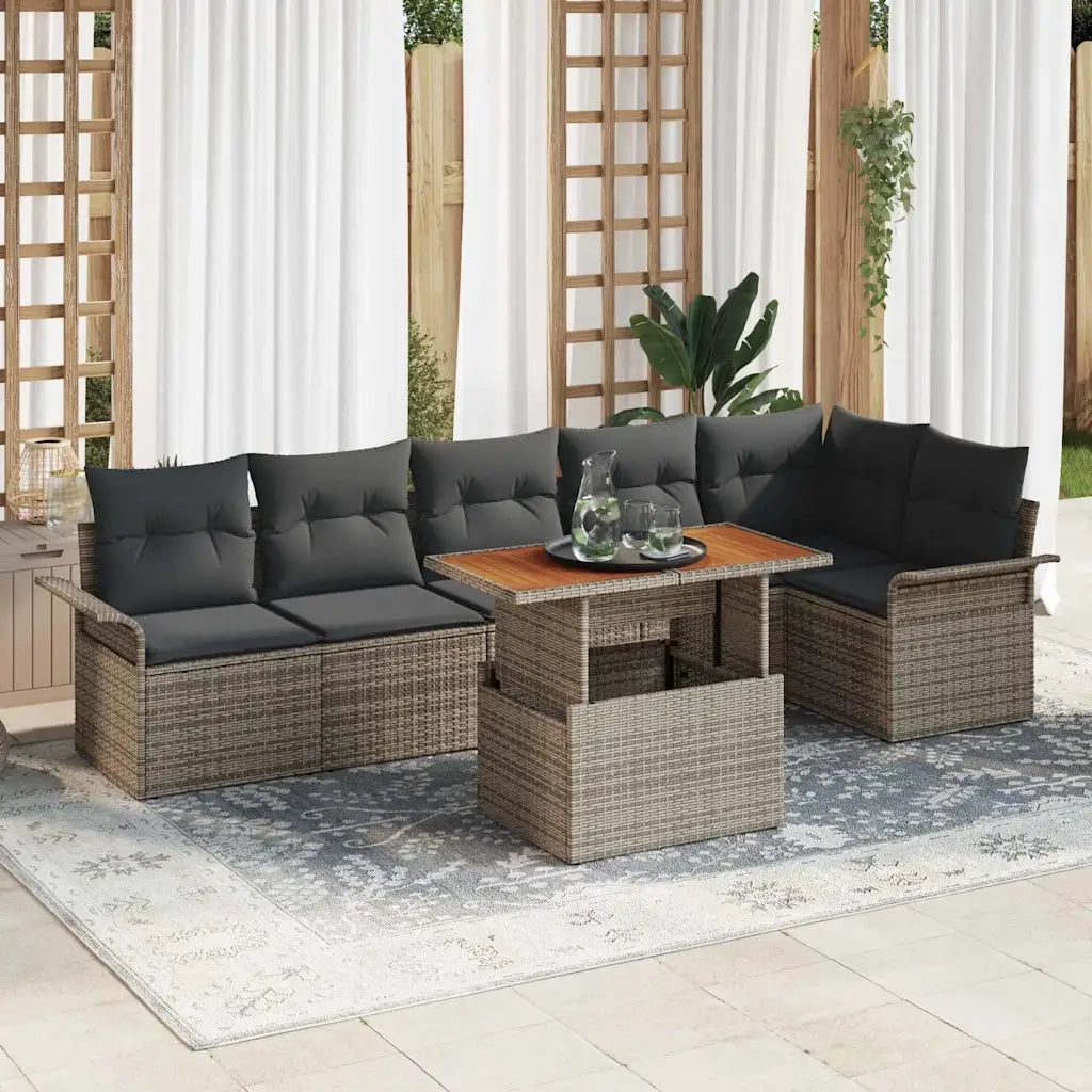 Set Divano da Giardino 7 pcs Grigio Poly Rattan 3358078