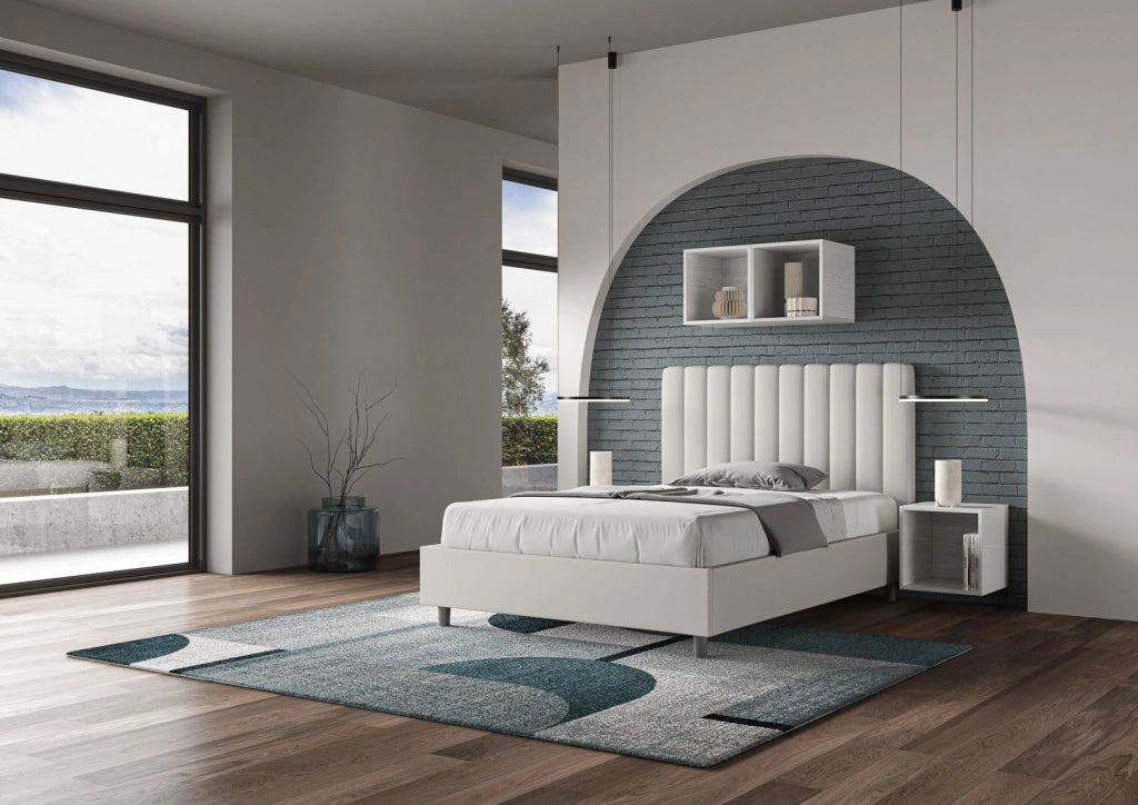 BS COM Letto una piazza e mezza senza rete imbottito 120x190 similpelle bianco