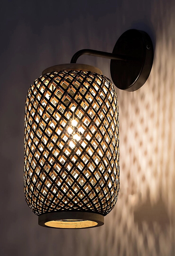 Applique scandinava E27 nero opaco rattan Adalla Rabalux