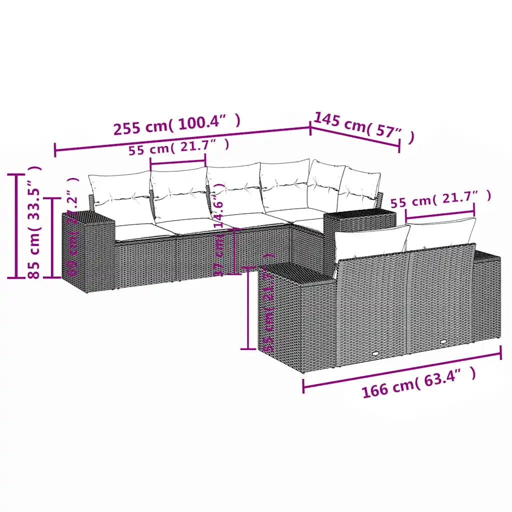 Set Divani da Giardino 7 pz con Cuscini Marrone in Polyrattan