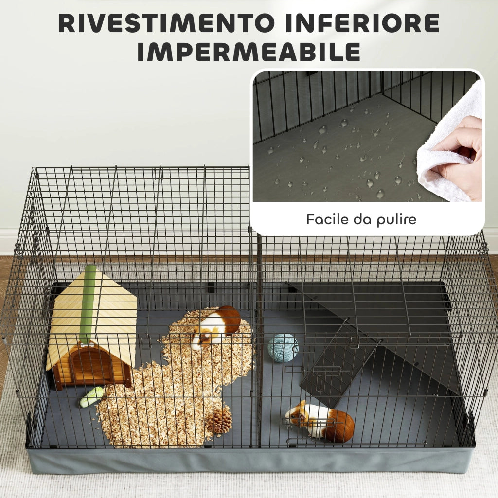 Gabbia per Piccoli Animali 2 in 1 ¨C Xylo ¨C Coperchio Rimovibile, Sezioni Separate, 121x61x61 cm, Nero