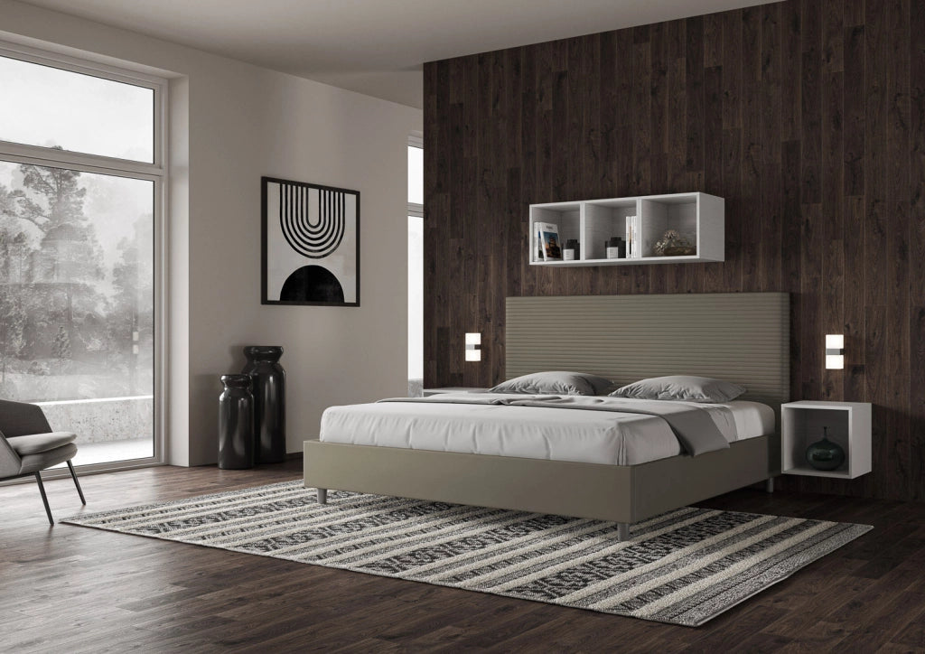 BS COM Letto senza rete imbottito 180x210 similpelle cappuccino
