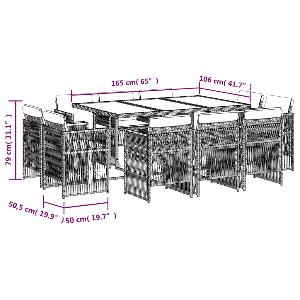 Set da Pranzo da Giardino 11pz con Cuscini in Polyrattan Grigio 3211028