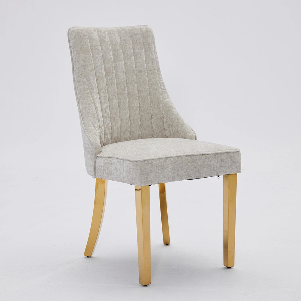Set 2 sedie Channel - Xylo - tessuto chenille beige gambe dorate