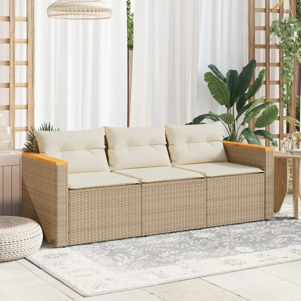 Divano da Giardino con Cuscini a 3 Posti Beige in Polyrattan 365831