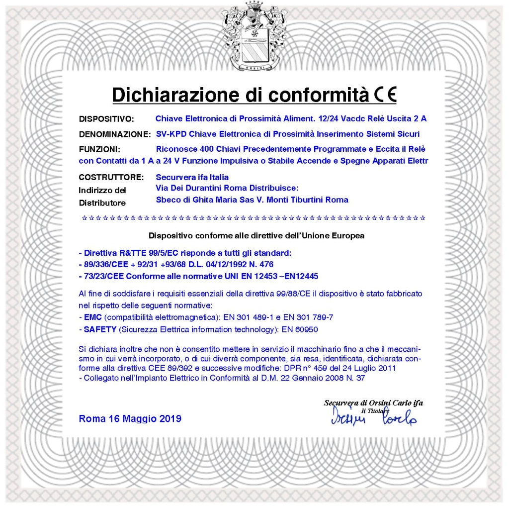 Chiave TAG di Prossimità 3 Lettori su Modulo LAN Universale 501/503 RJ45 Sei Chiavi TAG Trasponder Alimentazione 12/24 Vac Relè Scambio 2A 24 V Funzione Impulsiva o Stabile Segnale di Stato 4 Led GRVB