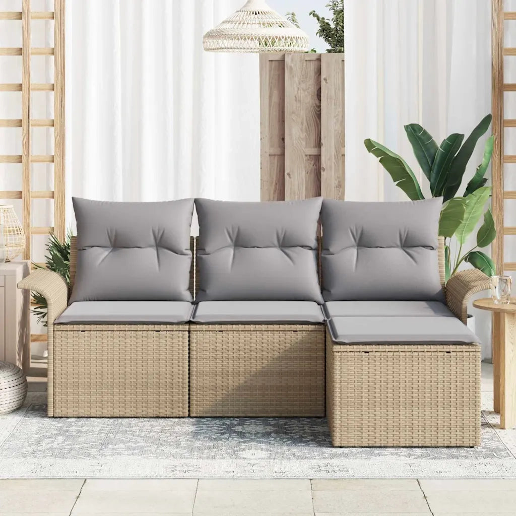 Set Divano da Giardino con cuscino 4 pcs Beige Poly Rattan 3353979