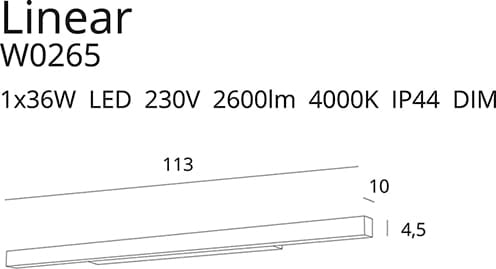 Applique LINEAR 113 cm bianca LED 36W 4000K Maxlight